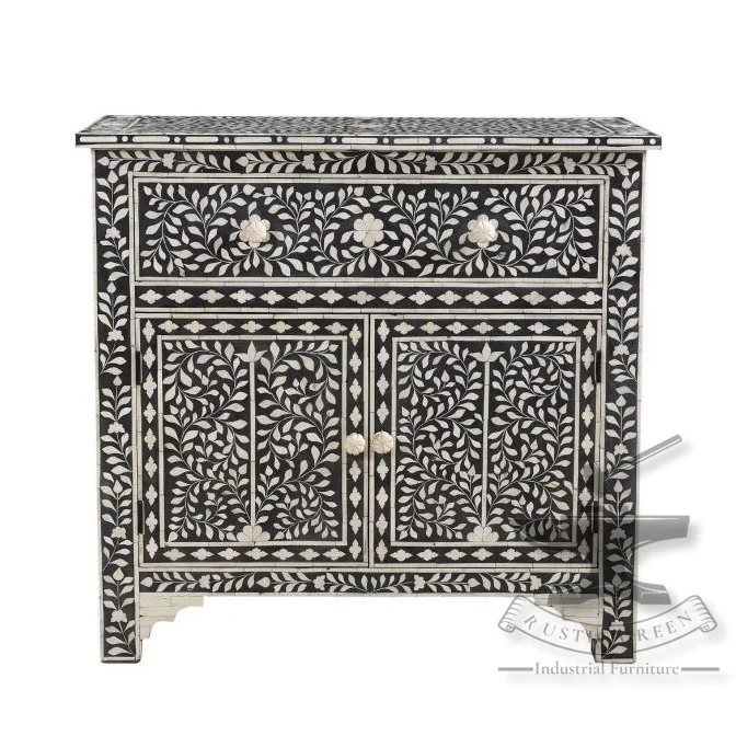 Black Bone & Inlay Sideboard With Storage Cabinets