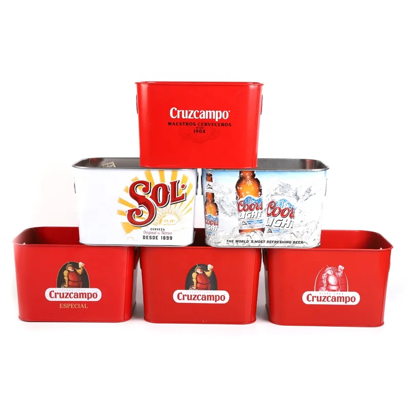 Factory direct sales low MOQ 10L Super Bock Ice Bucket Beer Promotional Galvanized Metal Square ice bucket