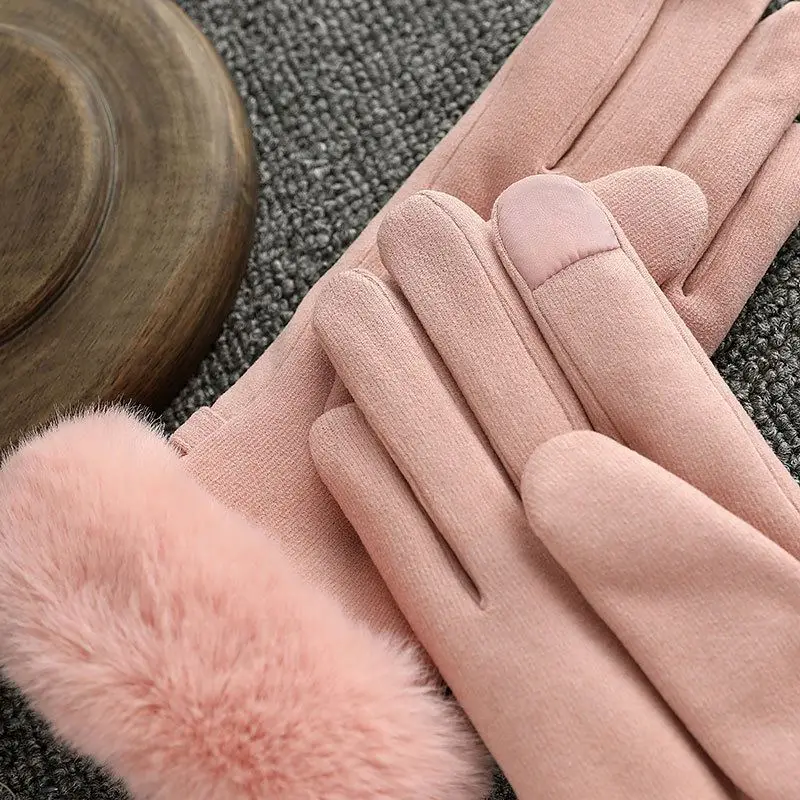 Arrival Wholesale Winter Women Fashion Cute Plush Warm Gloves thicken Cold Proof Ladies Touch Screen gloves