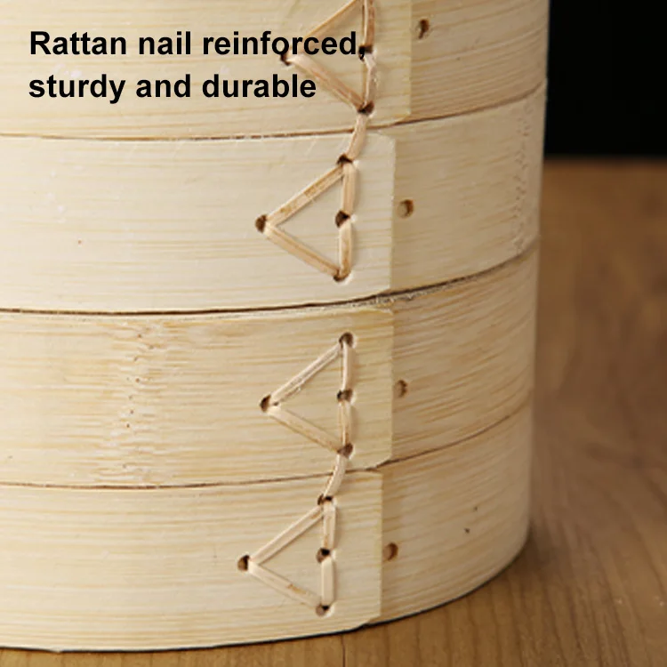 Bamboo Steamer Basket 10 Inch 2 Tier - Steam cooker for dim sum dumplings, bao bun, rice, fish, vegetable, handmade kitchen cook