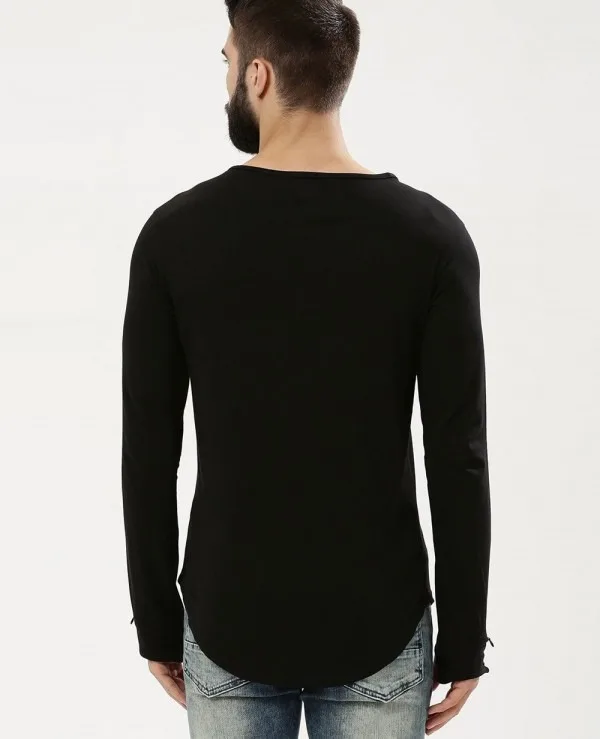 Super Soft Touch Longline Curved Hem Square Neck With Thumbhole  Cotton T Shirt Men Wholesale Top Quality