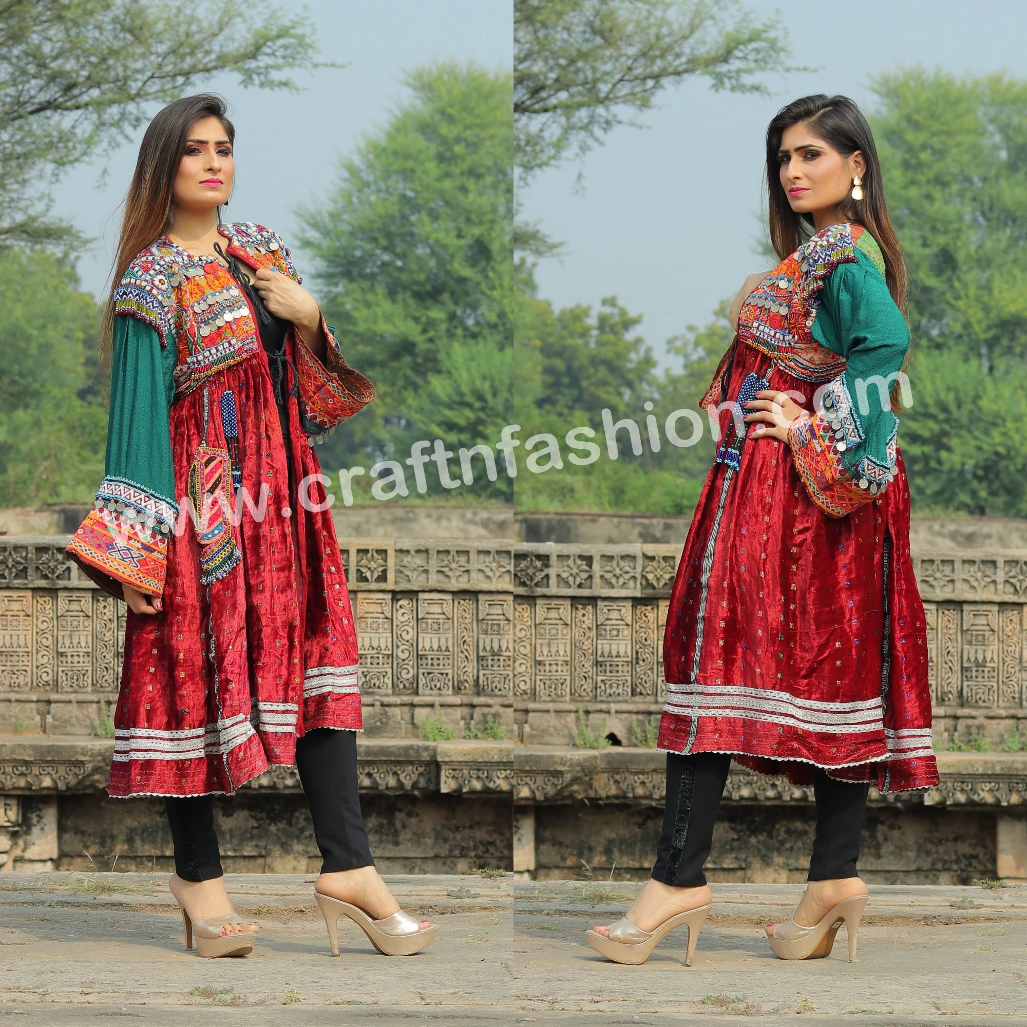 
Vintage Afghan Wedding Wear Dresses - German Silver coins - Vintage tassels dress-Boho Vintage Afghan Dress-Megh Craft 