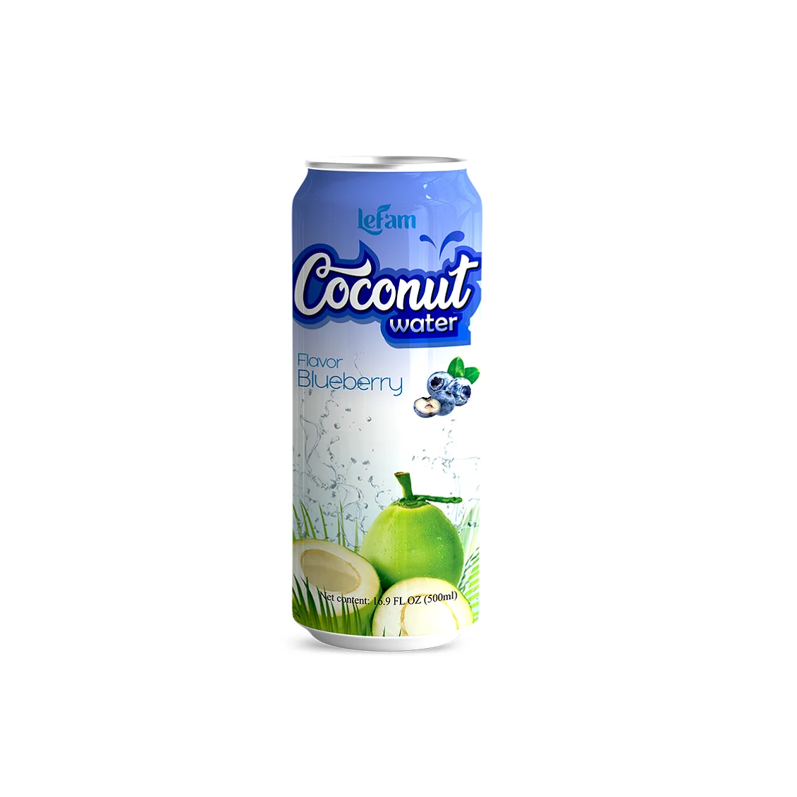 Packing 24 cans Coconut Water Blueberry Flavor with pulp 500ml Fresh Soft Drink Manufacturing ODM LEFAM BEVERAGES agua de coco