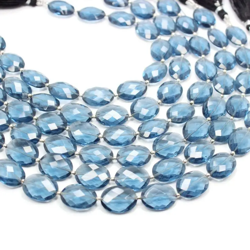 London Blue Quartz Faceted Oval Shape Beads 8 inch Blue Quartz Beads