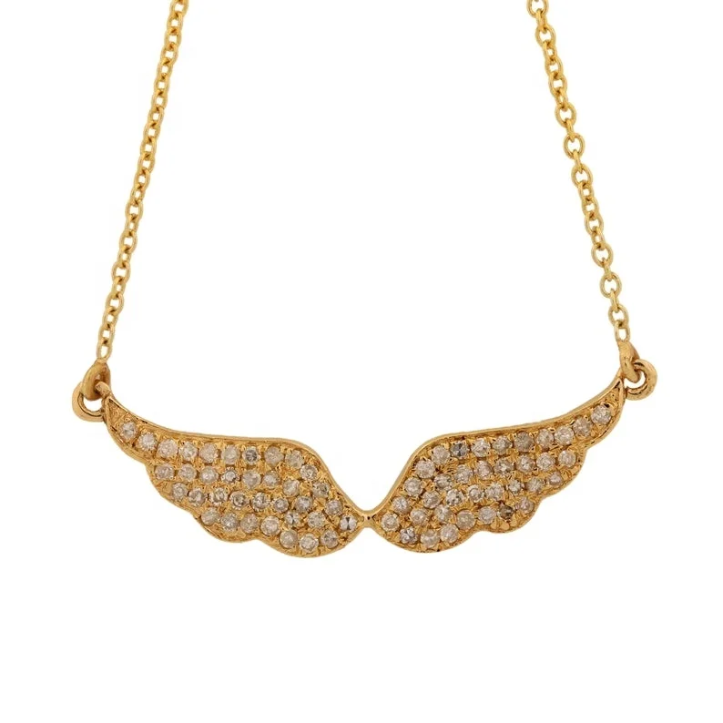 Натуральный Pave Крылья ангела кулон ожерелье цельное серебро 14k желтого золота, ручная работа, хорошее ювелирное изделие, кулон в виде пера украшения на Рождество