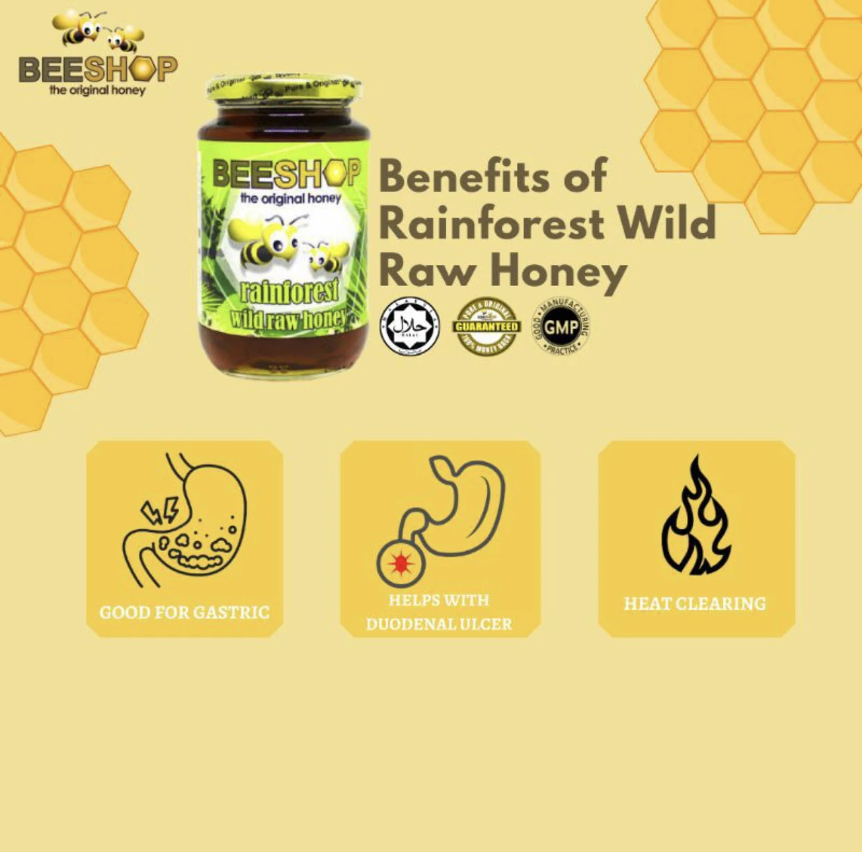 Hot Selling Malaysia Eco Bee Rainforest Wild Raw Honey Halal Pure & 100% Original 950g bee