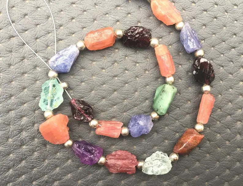 Genuine Quality 19 Piece Natural Multi Gemstone Full Drilled Colorful Untreated Rough Making Jewelry Wholesale