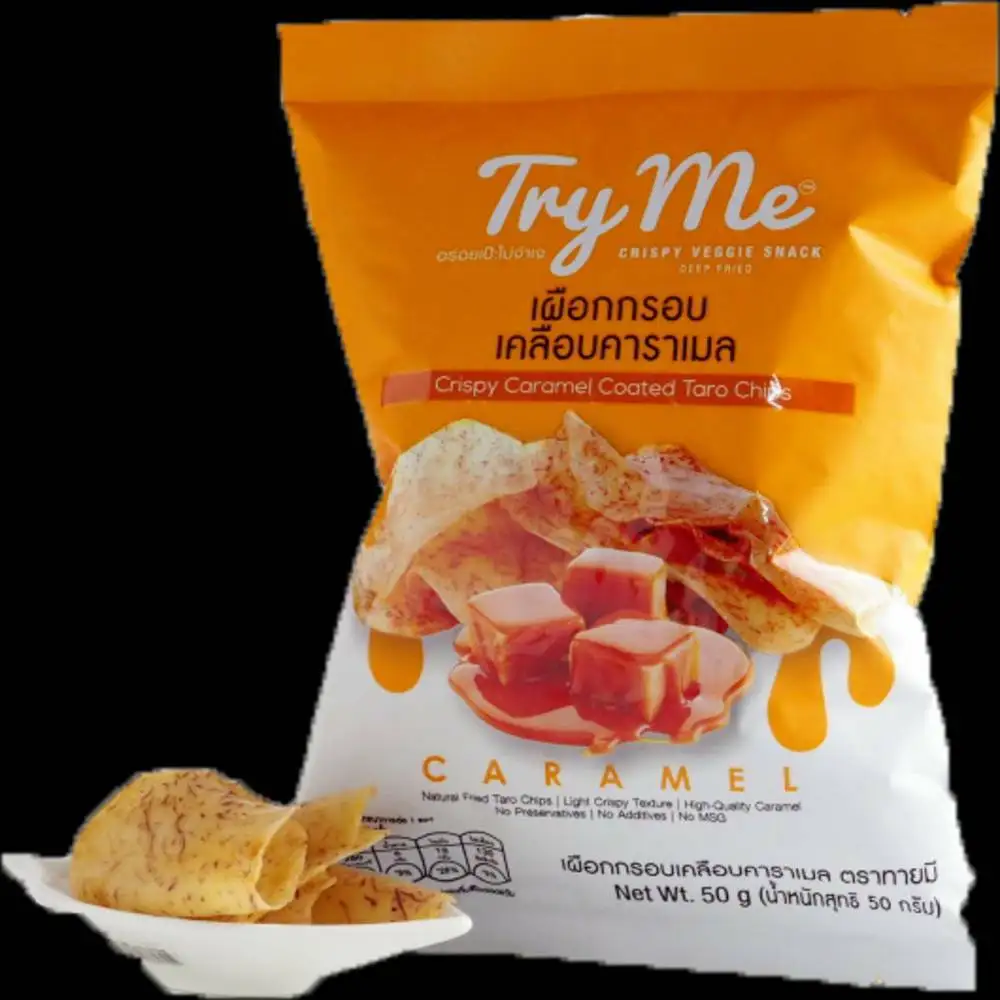 TRY ME CRISPY CARAMEL COATED TARO CHIPS Long-lasting crispiness, Gluten-Free, Non-grease, High fiber potassium and  calcium