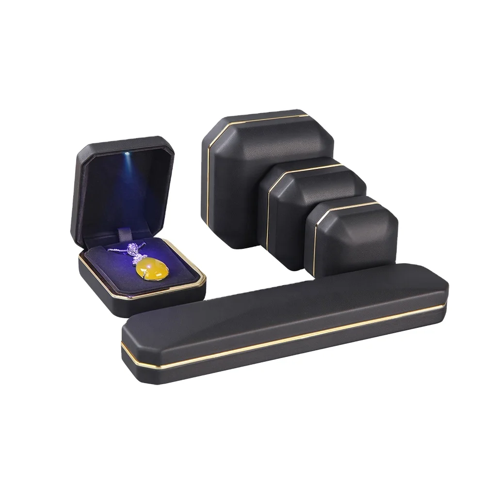 QB popular hot sale customized color PU leather jewelry packaging box led light octagonal jewelry set gift storage box
