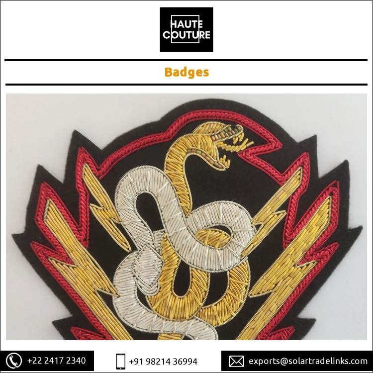 12 x 13 cms Eye Catching Serpents Design Hand Embroidered Handmade Sew On Triangular Badges for Jackets, Blazers, Jeans