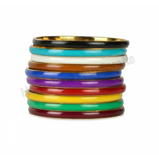 New Year 2022 Trendy and Premium Quality Custom Design Resin Bangle Set Fashion Jewelry 10 Pieces Bangle Set  Brass Bracelet