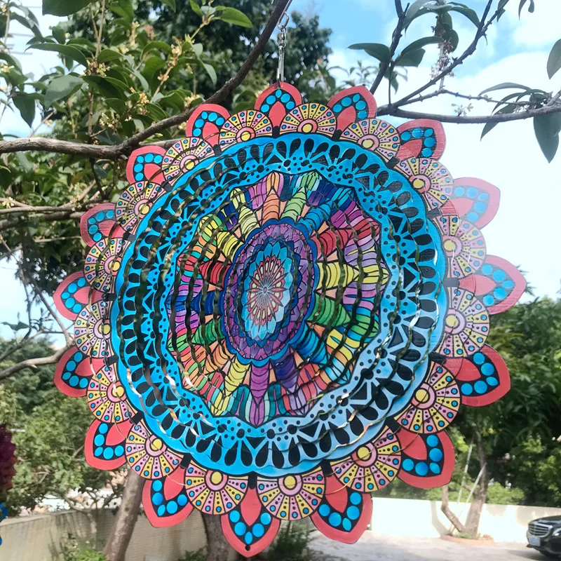 New Hanging Garden Ornaments Stainless Steel 3D Wind Spinner Mandala