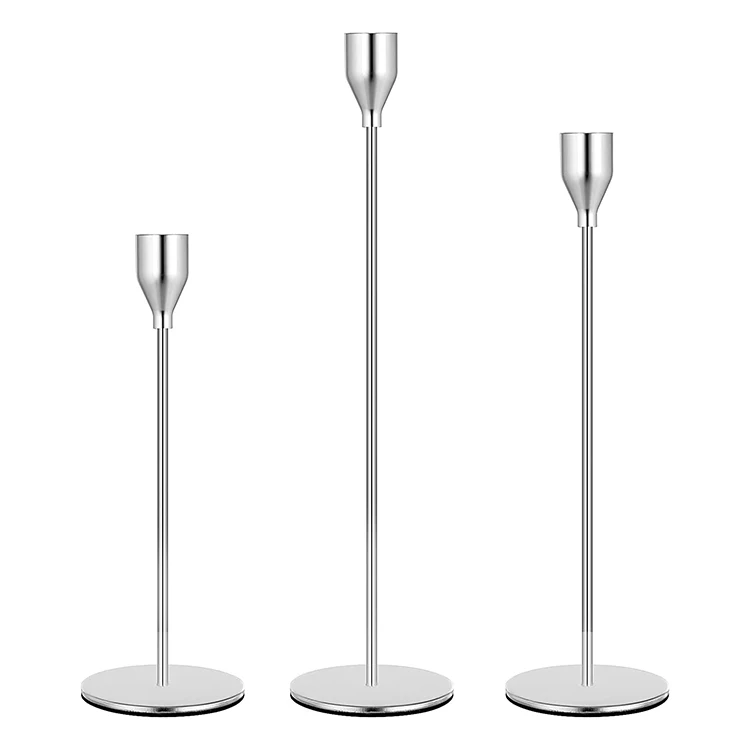 Metal Tall Candlestick Taper White Rose Gold Matt Black Candle Holders Decorative For Wedding