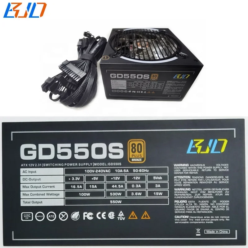 550W игровые компьютерные наушники, для импульсного источника питания 80 PLUS блок питания с цветовой моделью RGB вентилятор блок питания ATX 12В 2,31