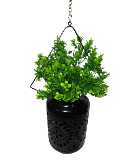planter black hanging planter for wall and garden in cylinder shape in iron.