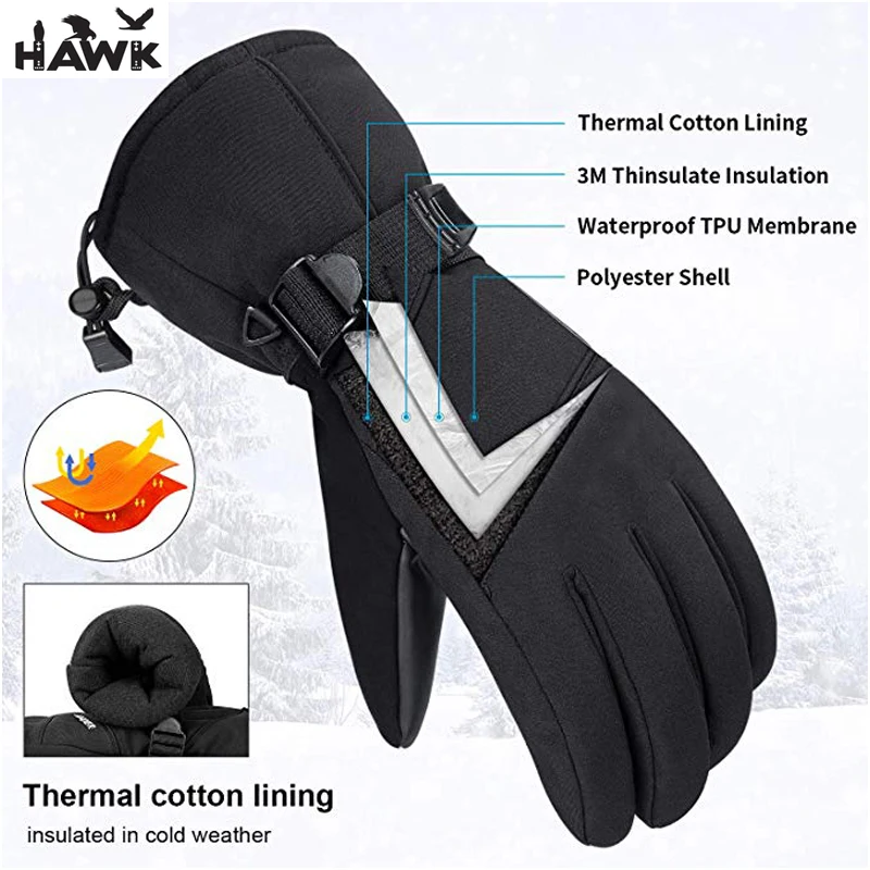 Men Gloves Winter Waterproof Ski Gloves Thermal Th insulate Snowboard Driving Snow Gloves