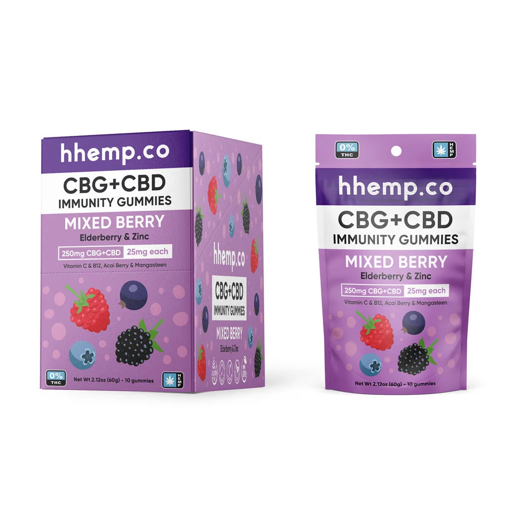 250mg CBD+CBD Mixed Berry Immunity Gummies POS Box Premium Quality Hemp Flowers CBD Gummies