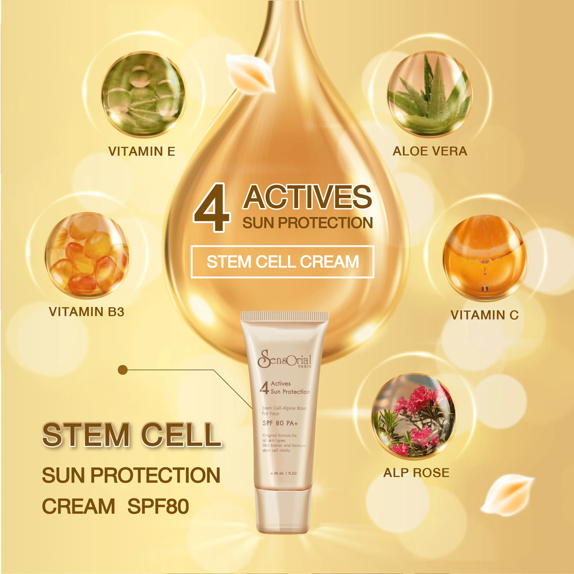 UV Protect Sun Block Lotion with Silk proteins extract Face Sun Cream Sunscreen SPF80 PA+ Water Proof 30 m