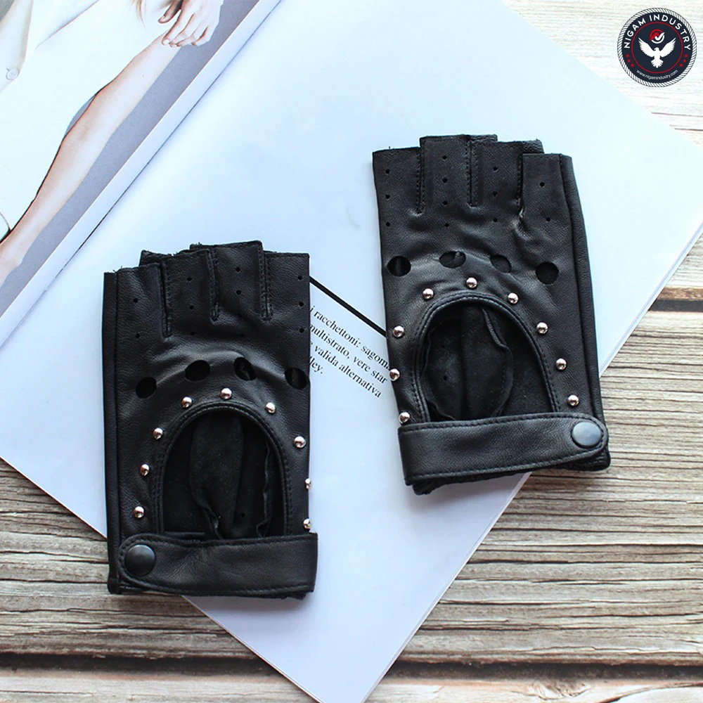 New Half Finger Women Leather Gloves Spring And Summer Thin Goatskin Short Sports Riding Driver Color Gloves