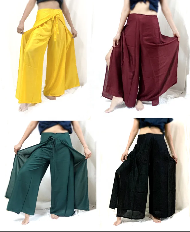 Solid colors BOHO harem wide leg gypsy yoga belly dance art fisherman skirt maxi Sarong thai Wrap tie pants