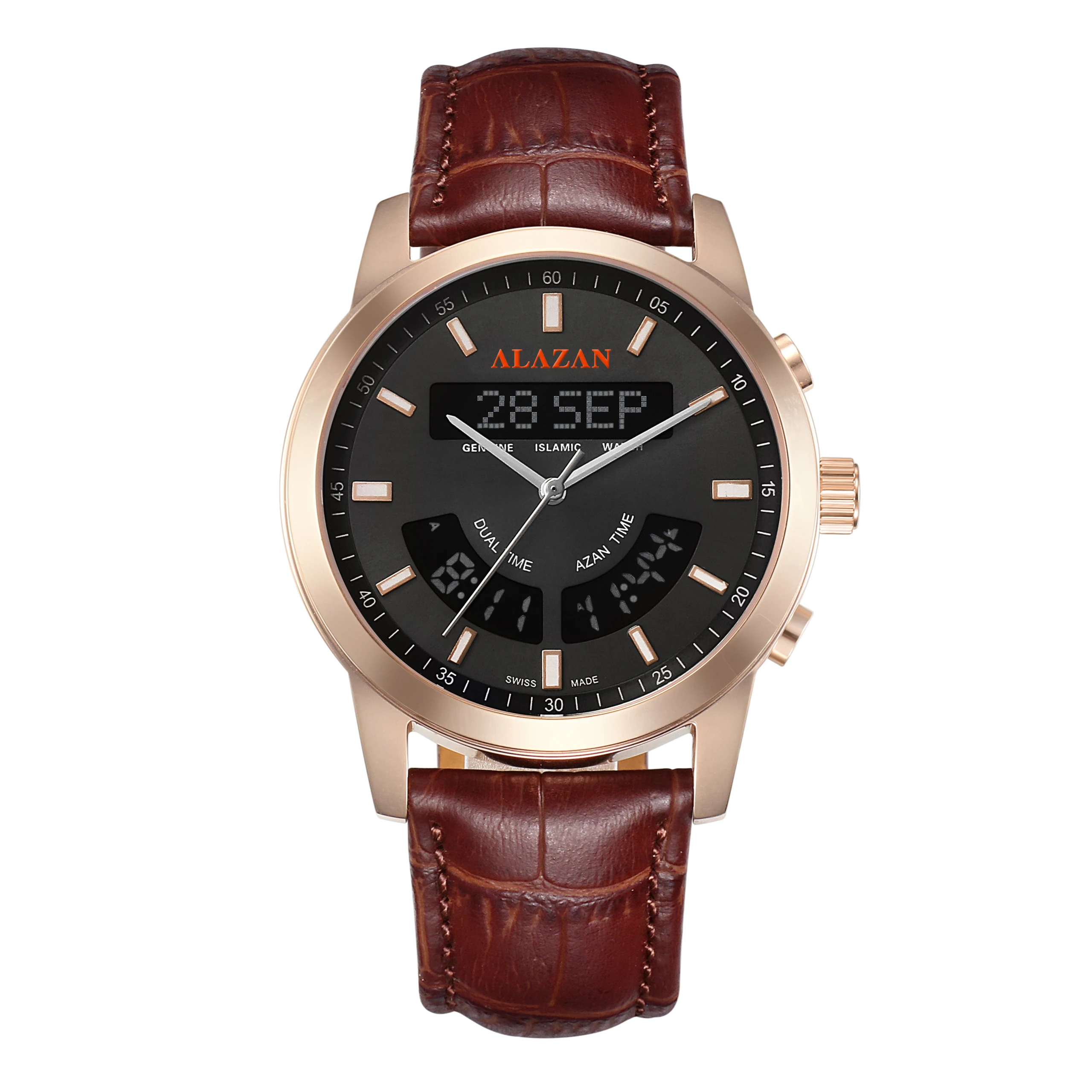 azan Islamic digital muslim azan alfajr summon Stainless steel prayer  qibla compass waterproof  clock watch factory wholesaler