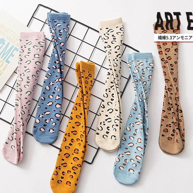 Детские осенне-зимние длинные носки-трубы с леопардовым принтом