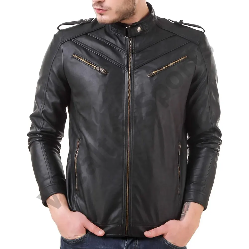 Кожаная мужская куртка стандартного использования с несколькими молниями