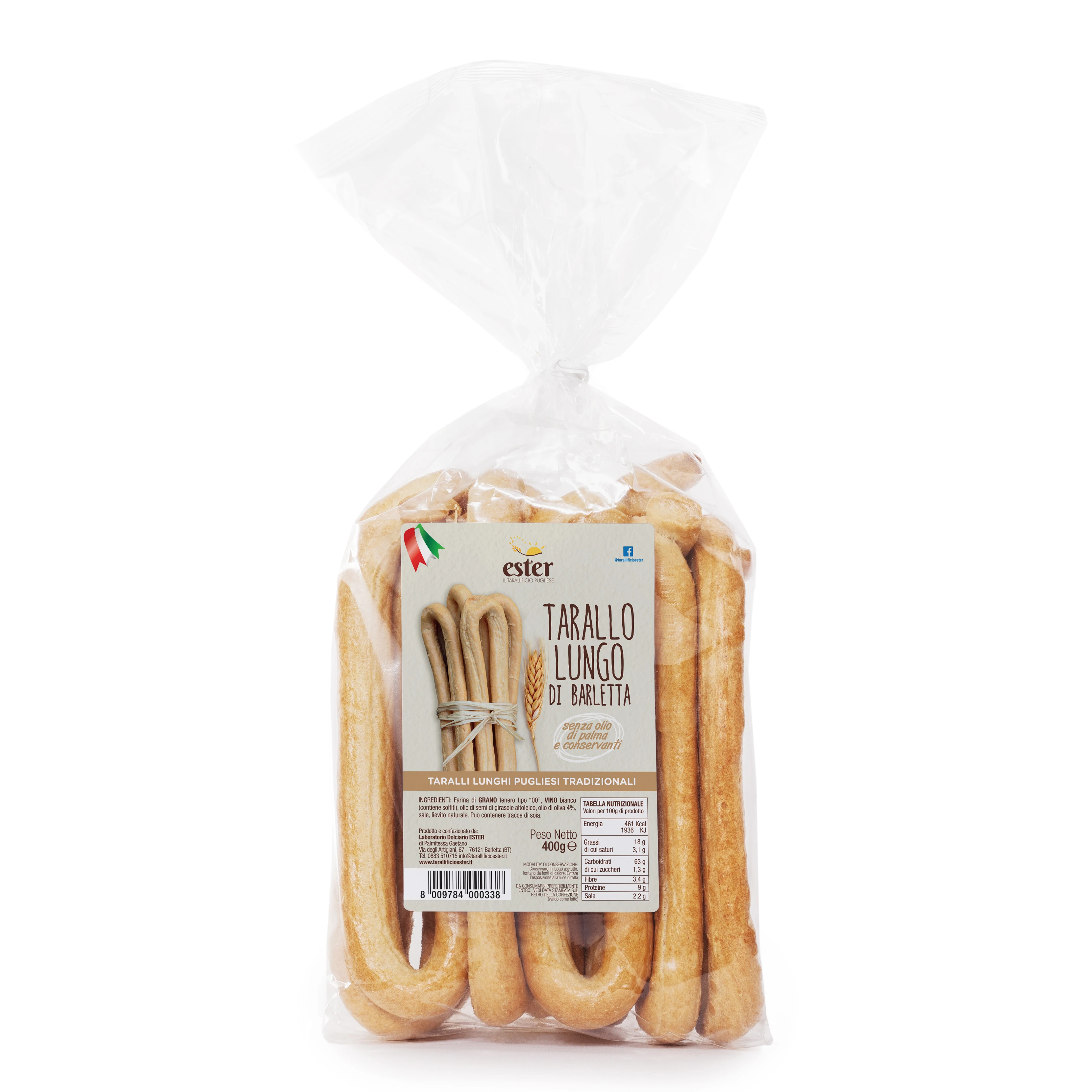 
Traditional Taralli Lunghi di Barletta Ester Classic Recipe with Italian Olive Oil for appetizer 400g 