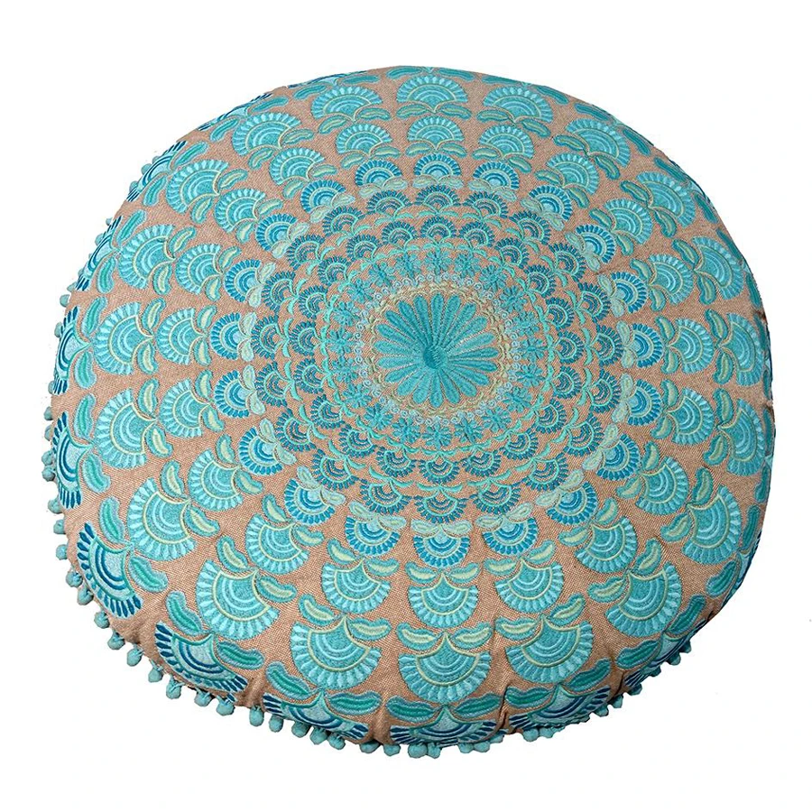 White Customized round mandala floor seat cushion