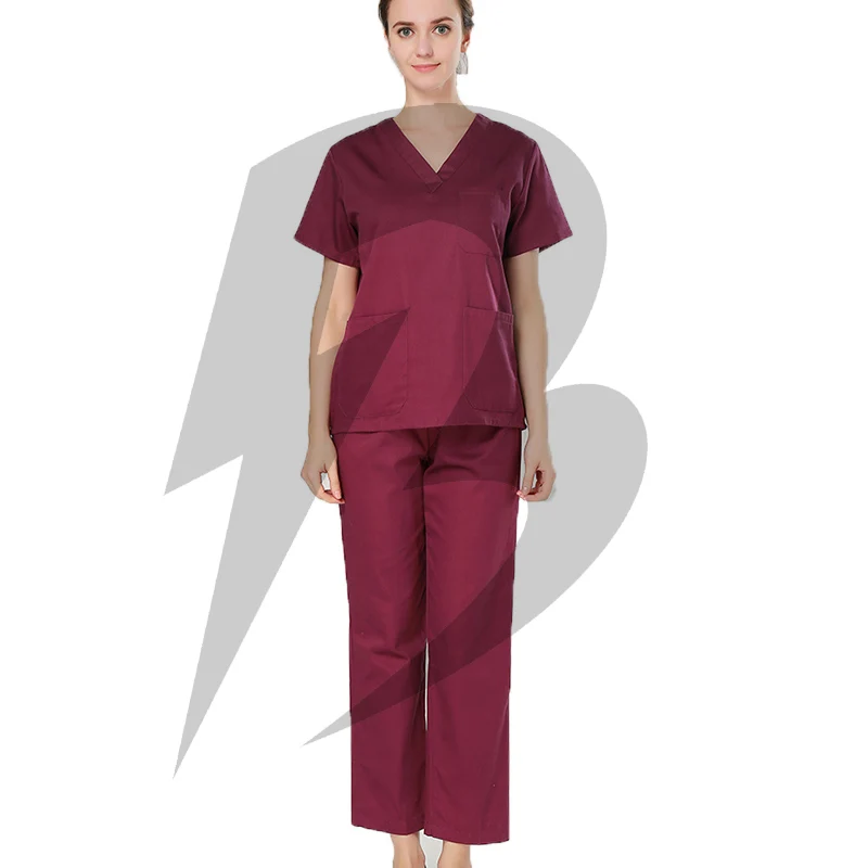 
2021 Solid Color Cotton Fabric Scrub Uniform Sets Women Suit Uniform 