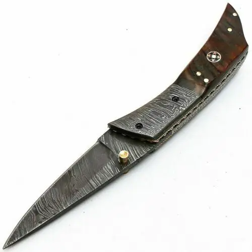 Best Selling Product Tactical Folding Blade Wood Handle Knife Outdoor Bushcraft Hunting Camping Damascus Pocket Knife
