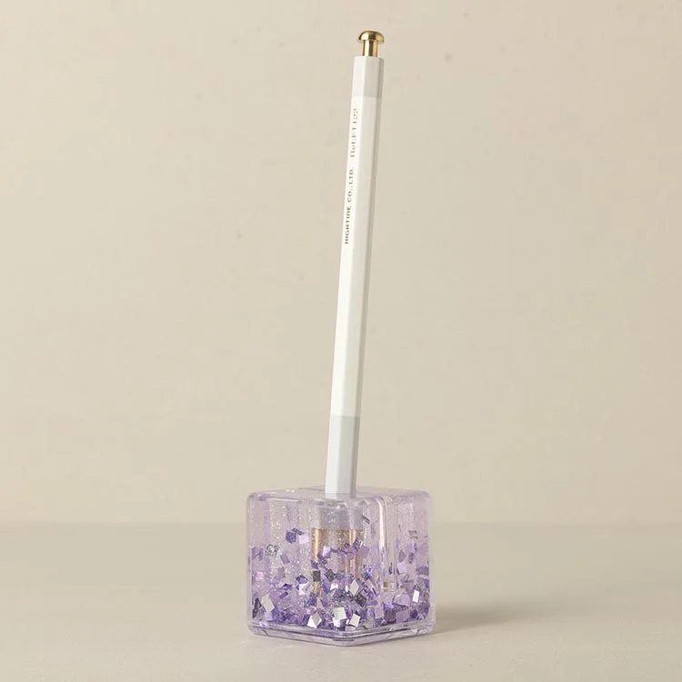 Very Cute Cube Plastic Multi-function Pen Holder Shake-it Liquid Glitter Frame