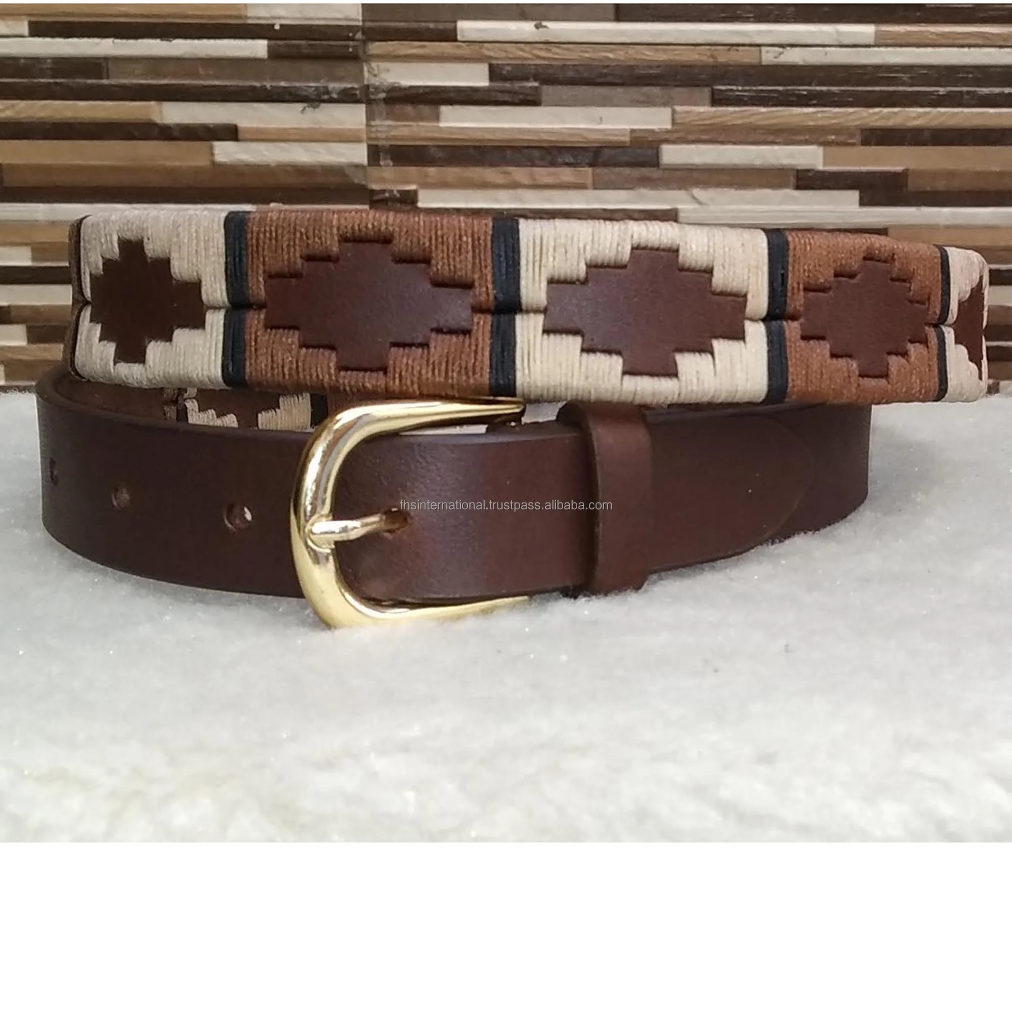 Best Seller - chocolate brown and Beige Waxy Thread - Eye Catching - Leather Polo Belt -  Zinc Alloy Buckle