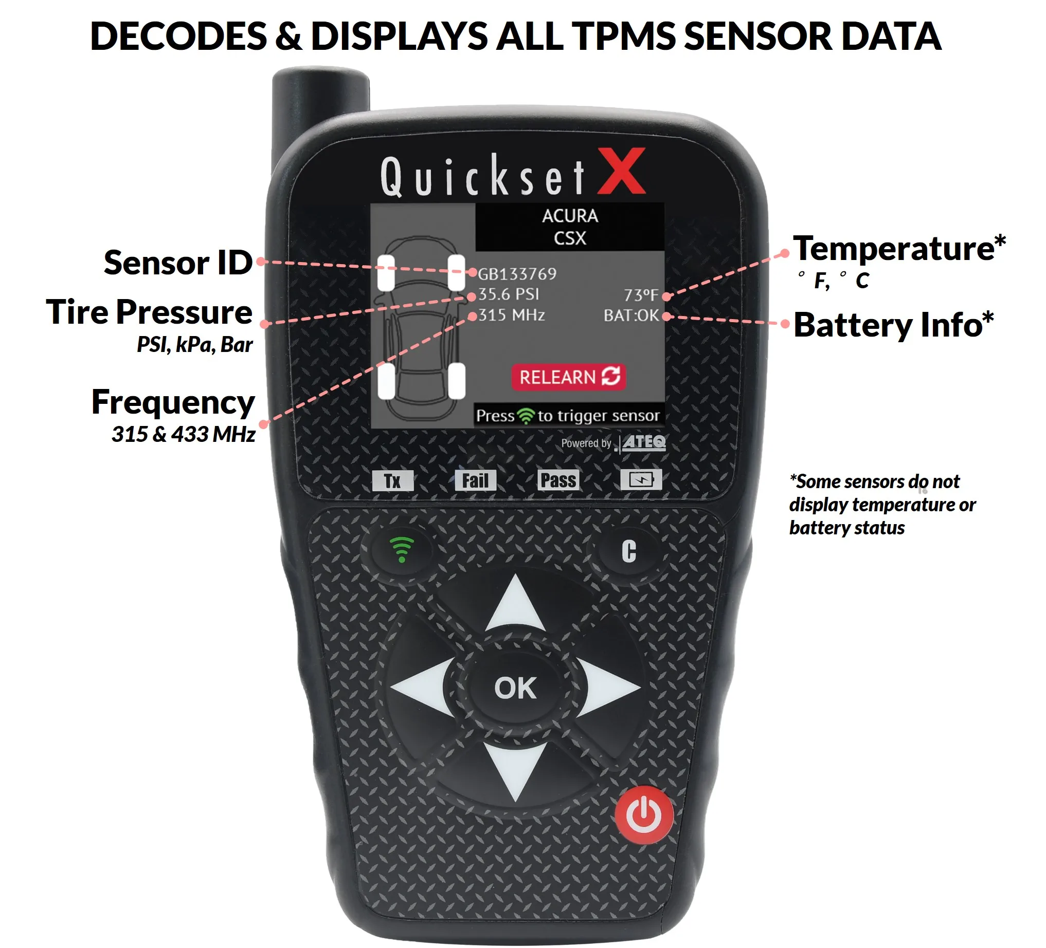 ATEQ Quickset X СИСТЕМА активации TPMS и инструмент сброса ЭБУ включает в себя кабель OBD покрытие внутренних европейских автомобилей до 2020