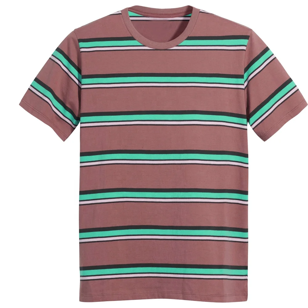 2023 Custom T Shirts Wholesale High Quality Plus Size Tee Mens Clothing 100% Cotton Stripped Shirt Crew Neck Casual OEM