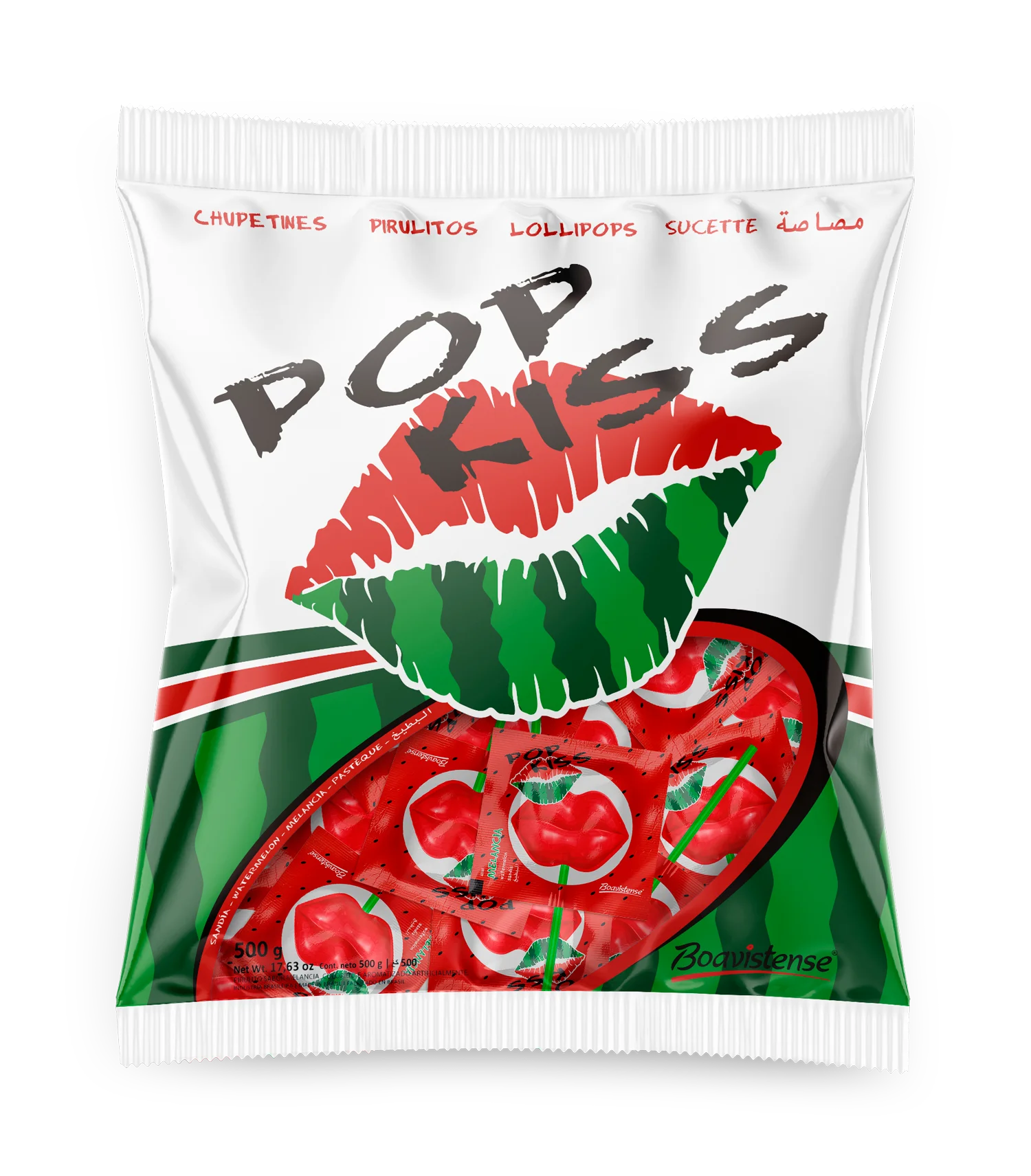 66712 - Pop Kiss Watermelon Flat Lollipop 10g 24x50un