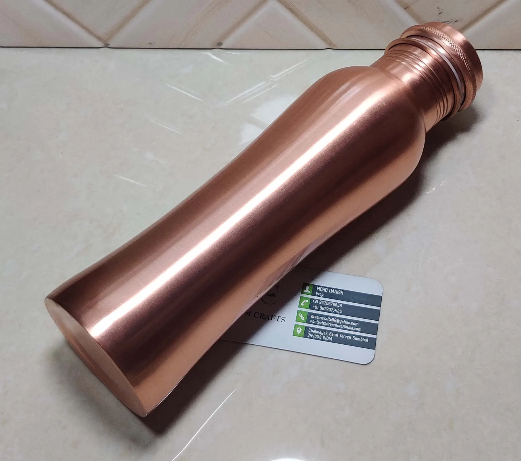 New Design 32oz Sports Curved Copper Water Bottle Matte Finished Joint Less Leak Proof  Vessel Healthy Metal Flask
