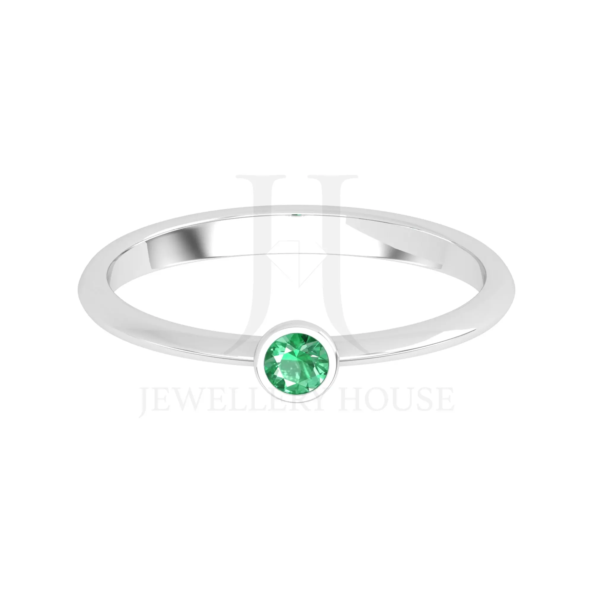 Trendy Natural Emerald Solitaire Ring Stacking Minimalist Round Gemstone Rings Classic For Women For Office Wear 14 K Gold H-VS