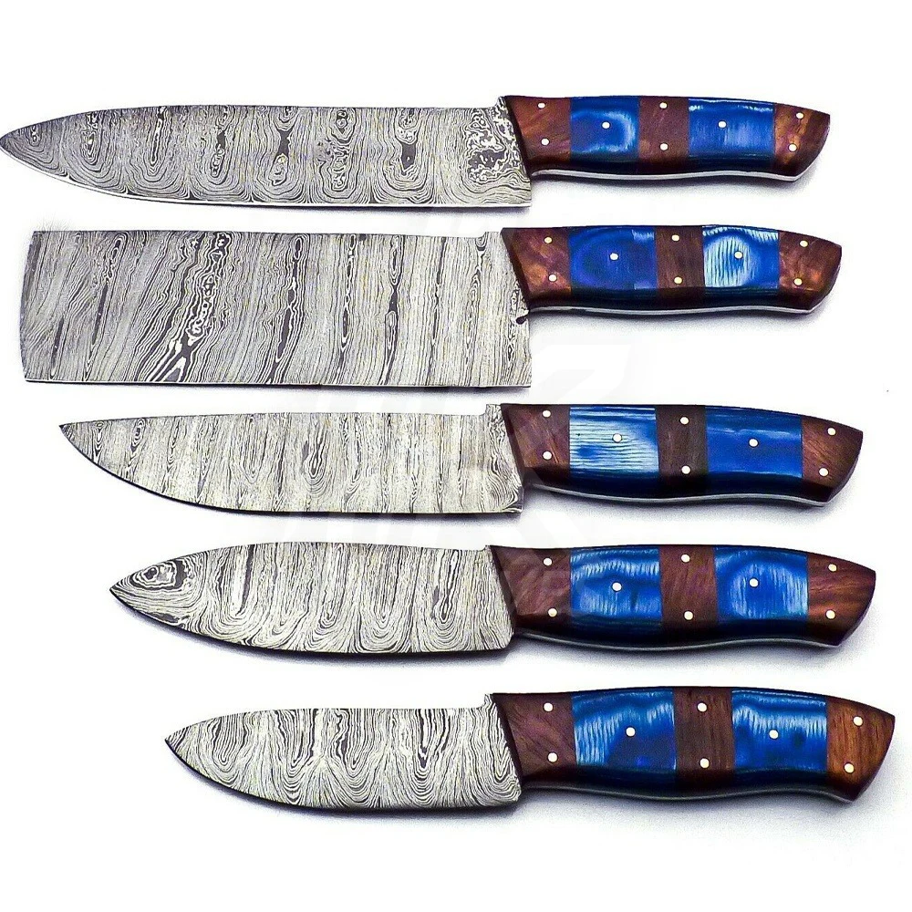 6 pieces Custom handmade Damascus chef knives set with knives sheath/cover