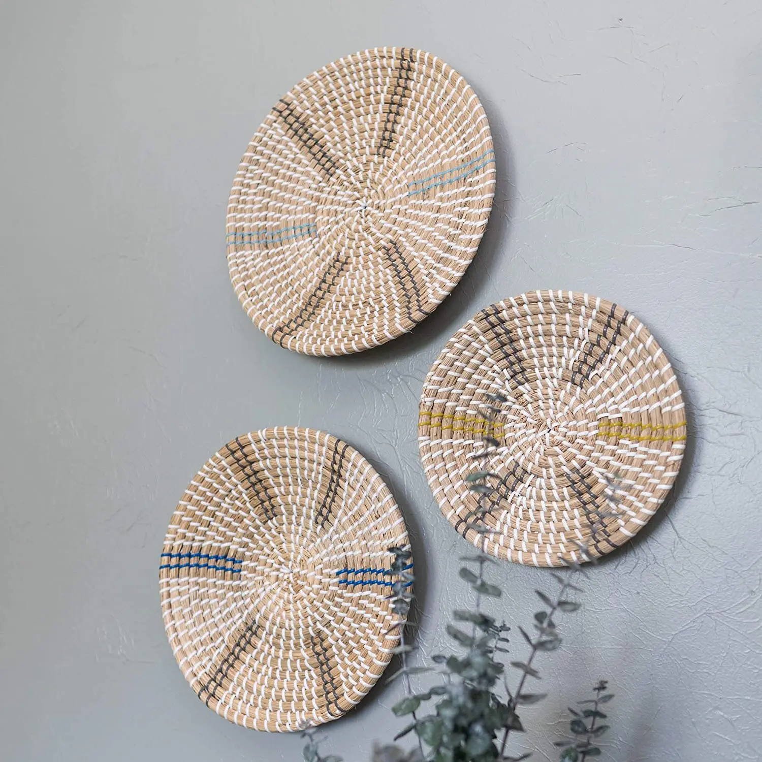 Grey polygons wall hangings for home decor seagrass basic natural seagrass plate wall decor
