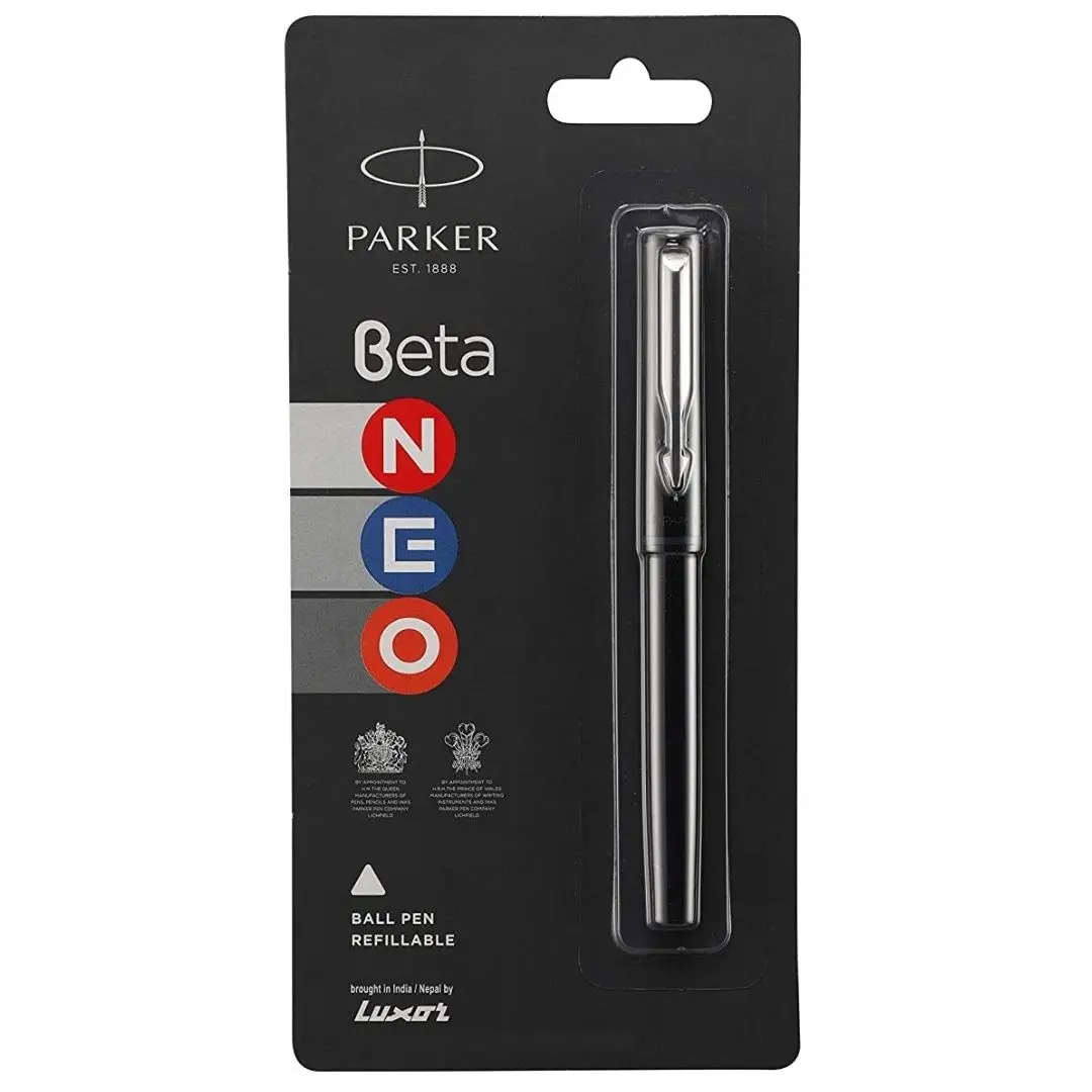 Ballpens Parker Beta Neo Chrome Trim fitted with m-systemark ballpoint pen refill black glossy finish promotional parker pens