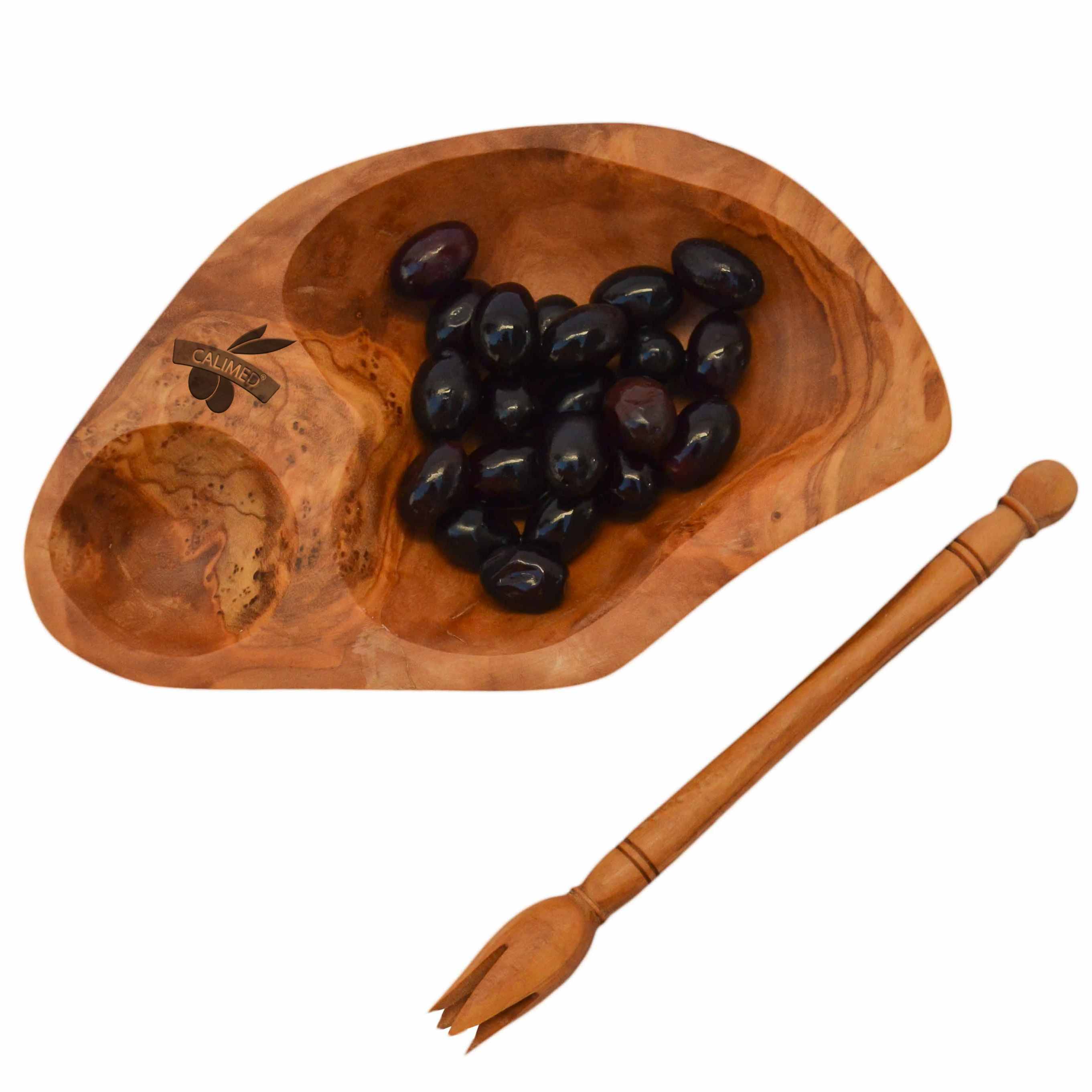 Wholesale Olive Wood Olive Dish Snack Serving Dish with an Olive Picker Fruit Serving Tray for Home Hotel Restaurant