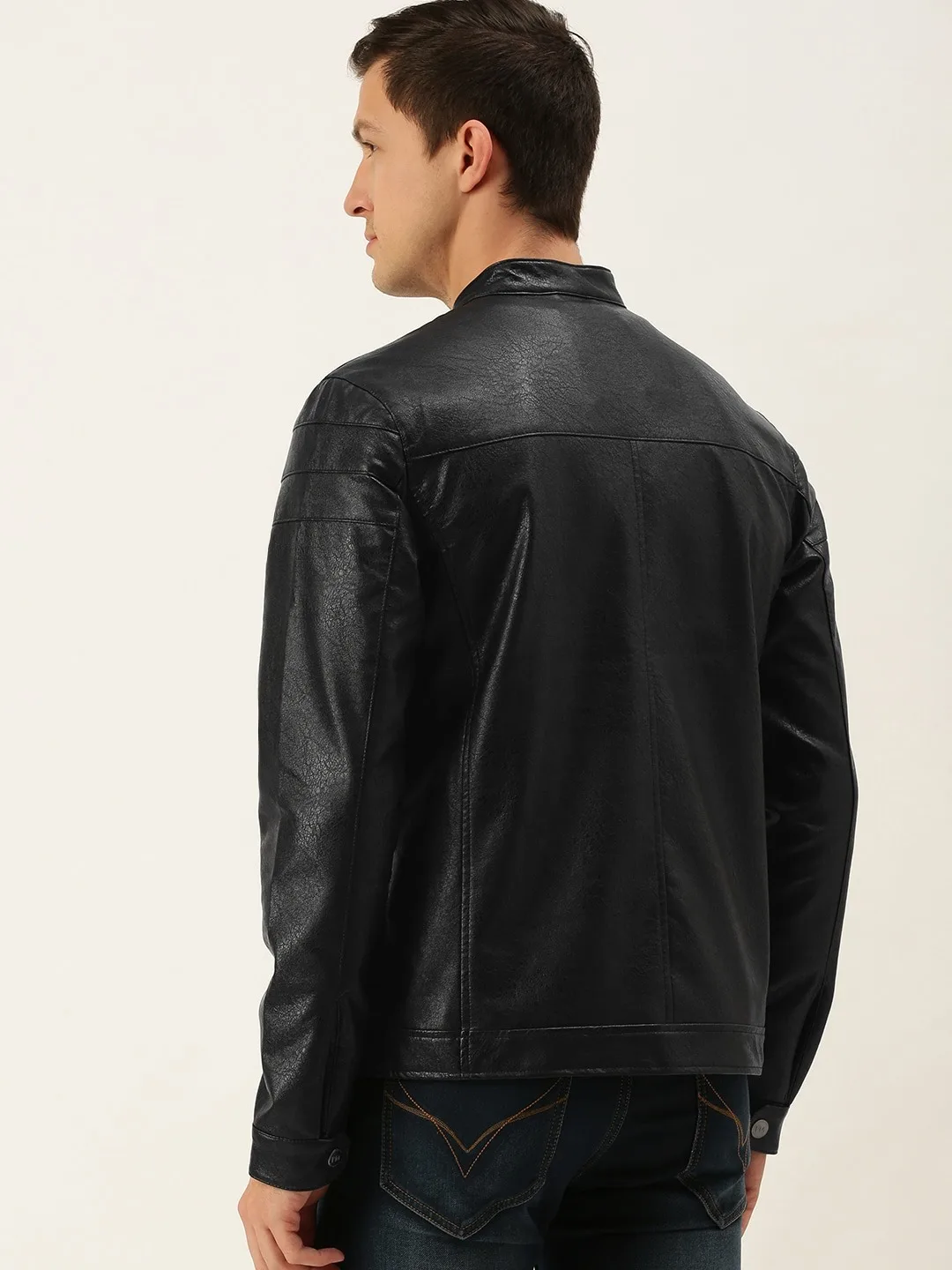 Causal Men New Stylish Solid Black High Quality Zipper New Design Winter Full Sleeved Out Door  Leather Jacket For Men