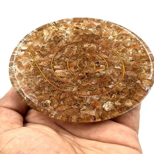 SUN STONE ORGONE COASTER | HEALING WATER PROTECTION SUNSTONE ORGENITE AGATE COASTER FARHAN CRYSTAL