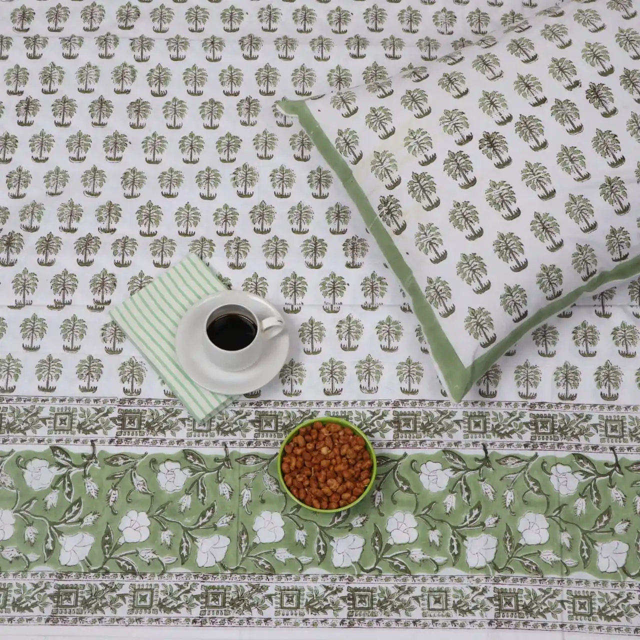 Indian Handcrafted Double Bed Sheet Cotton Fabric Hand block Printed Flower Design Bedsheet with Stock