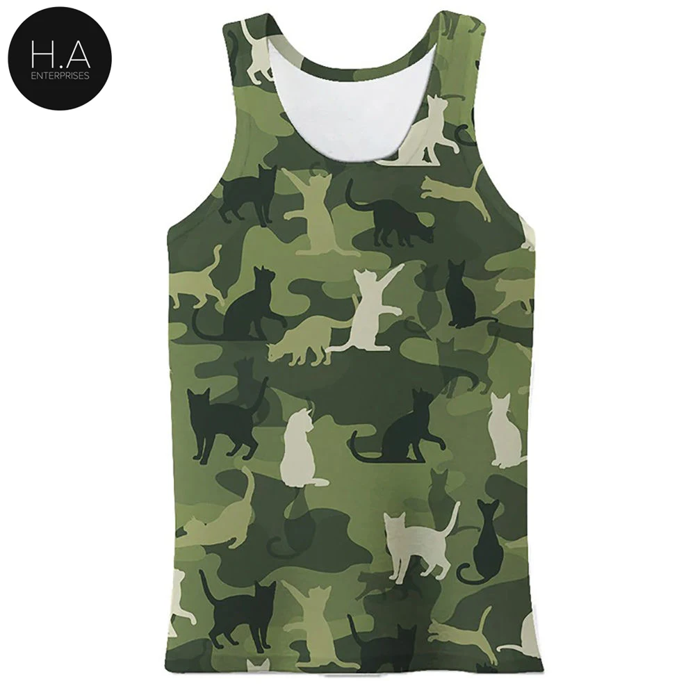 2021 Summer Men Print Vent Fashion Men Casual Army Camouflage Tank Sleeveless O-neck Slim Vest Plus Size S-5XL