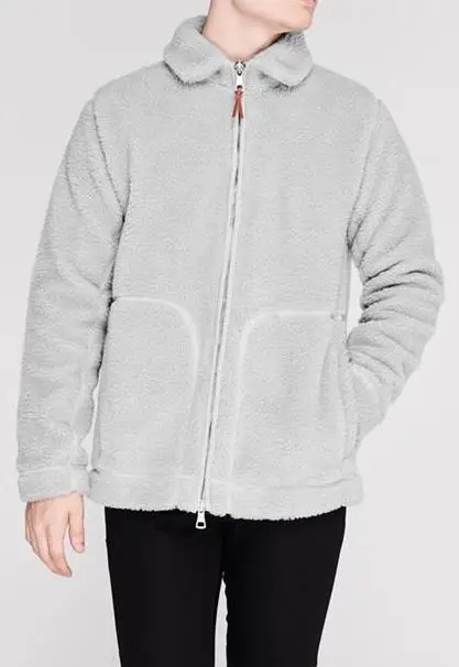 
Good Quality Fashion Regular Fit Soft Exterior Turn Down Collar Solid Color 2 Pockets Fleece Jacket 