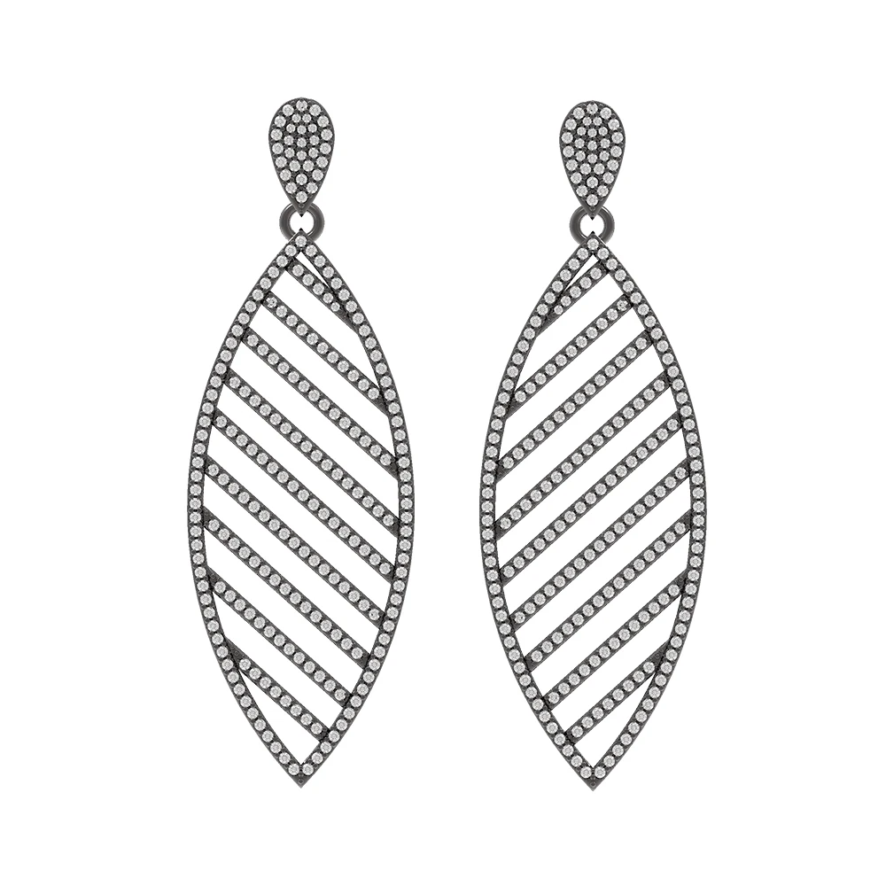 925 Silver Handmade White Pave Diamond Setting Marquise Dangle Earrings For Ladies