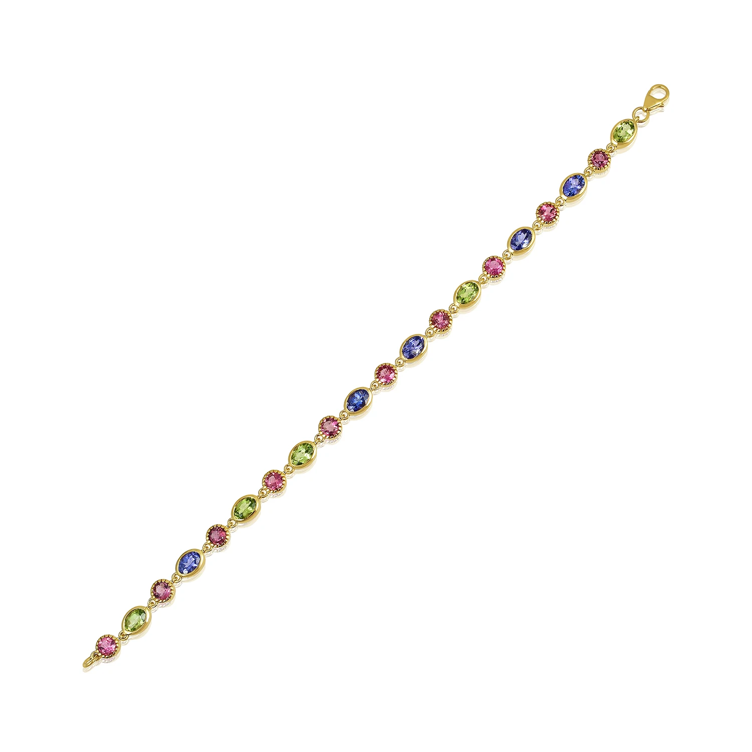 High quality gemstone jewelry 18K gold plated peridot multi bracelet 925 sterling silver jewelry
