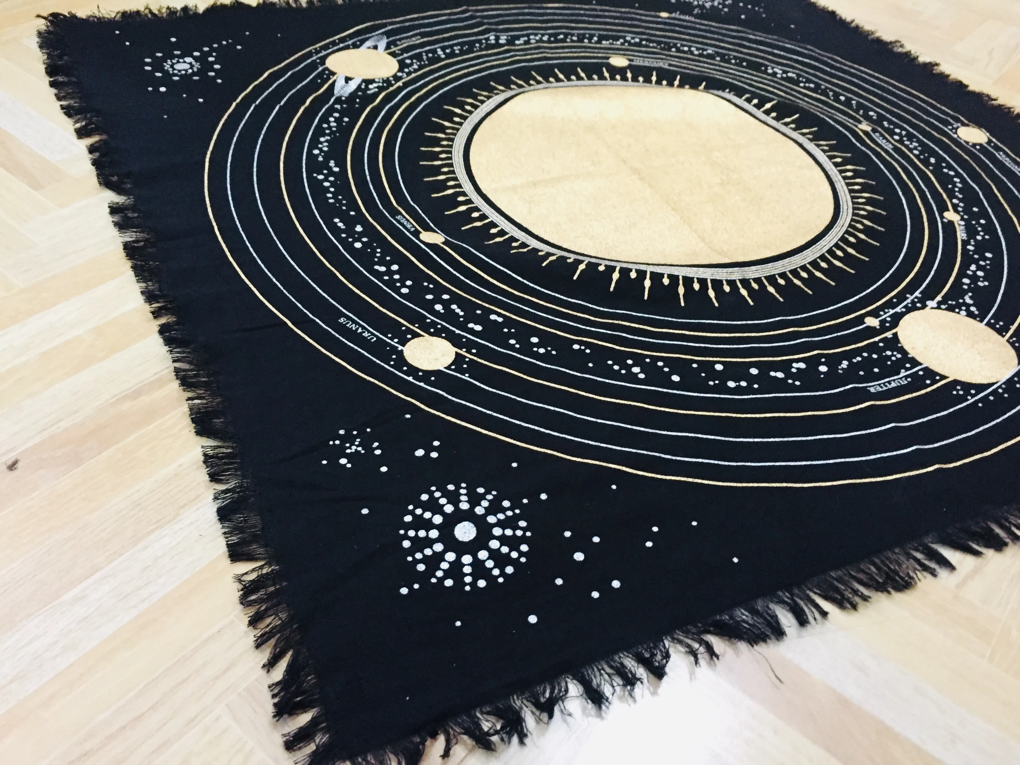 Cotton Altar Cloth 24 X 24 Spiritual Square Table Cover Solar System Panel Black Gold Alter Cloth